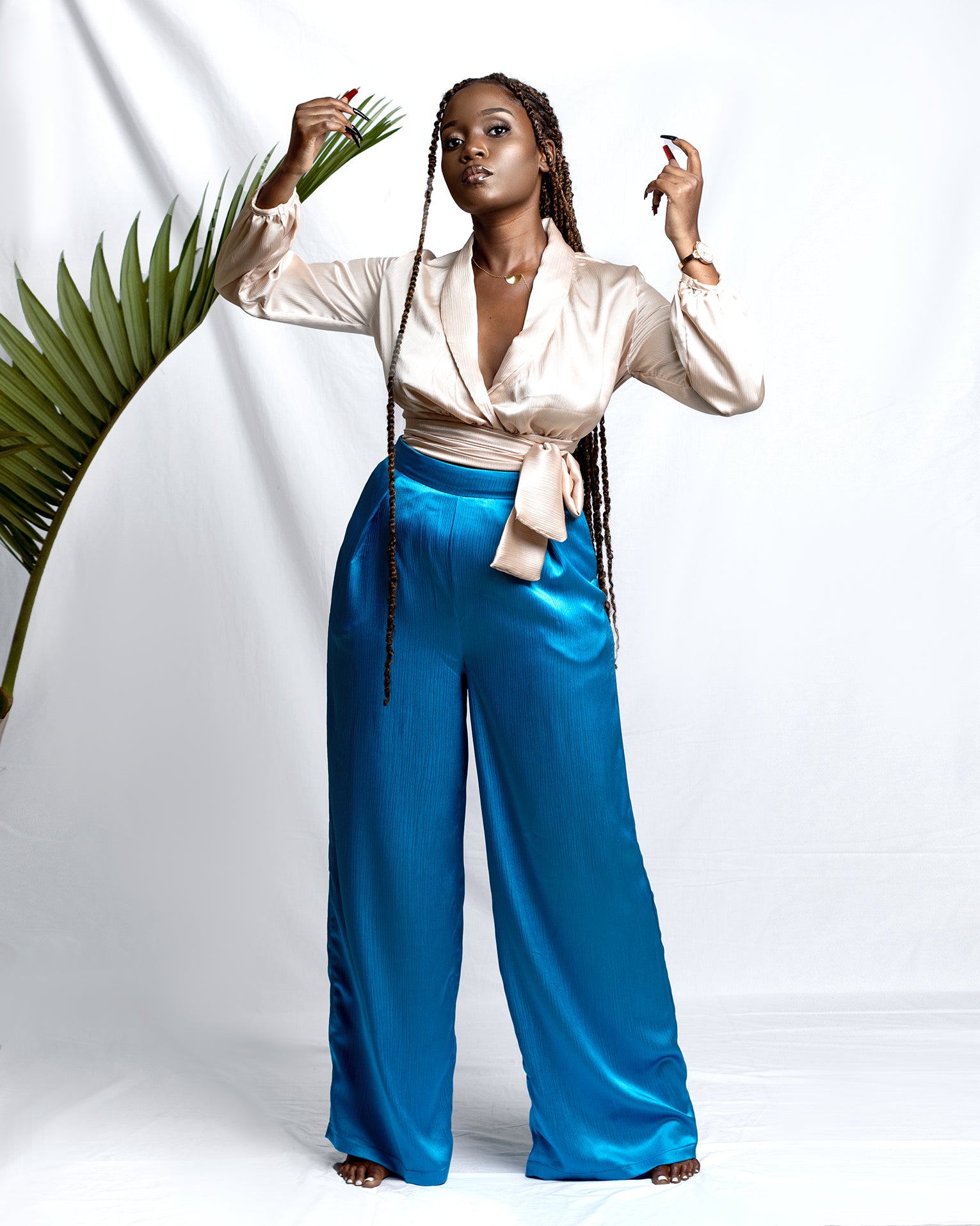 Fancy Satin Straight Leg Trousers In Royal Blue | Dursi | SilkFred US